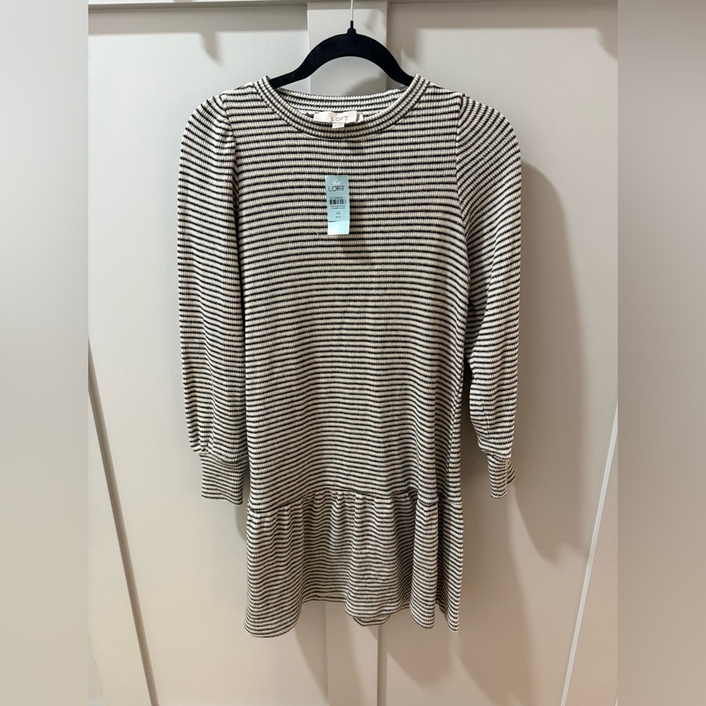 LOFT Petite Striped Knit Sweater Dress w/ Gold Shimmer | XSP | NWT